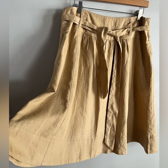 Jones New York Linen Midi Skirt Tan A-Line Belted High Waist Size 12 - Picture 4 of 8